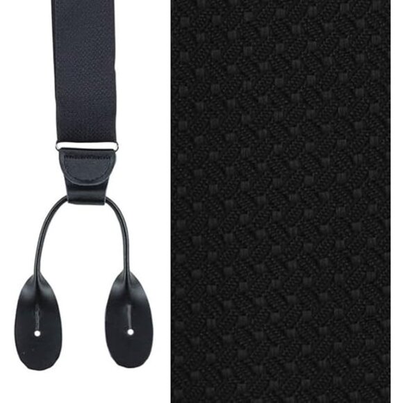 HOLD'EM 100% Silk Suspenders For Men Y-Back Button End – Black Basket Weave - Picture 2 of 7